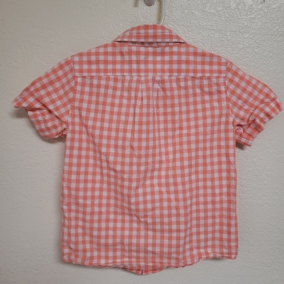 Janie And Jack Orange And White Checked Button Down Short Sleeve Shirt - Picture 5 of 5